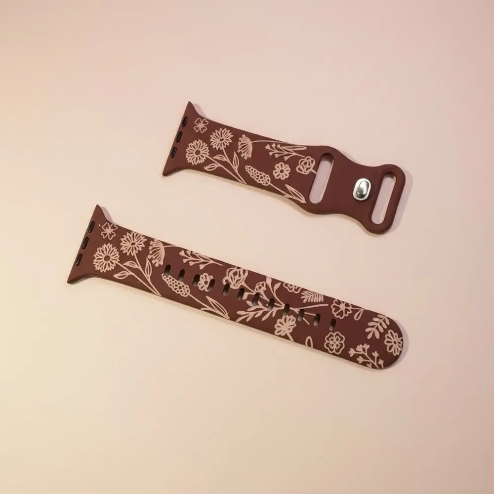 Floral Engraved Band Compatible with Apple Watch 42/44/45/49mm